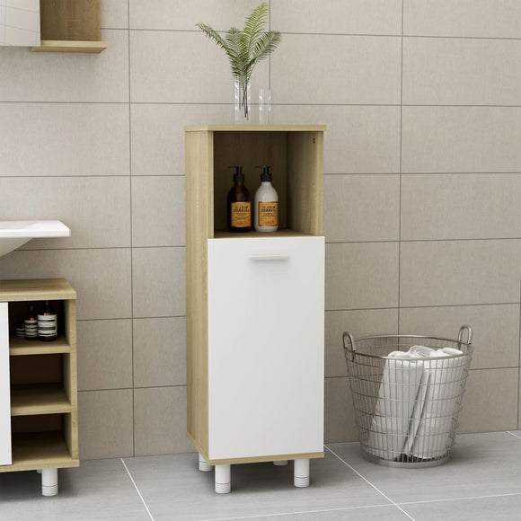 NNEVL Bathroom Cabinet White and Sonoma Oak 30x30x95 cm Chipboard