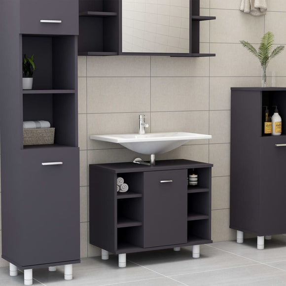 NNEVL Bathroom Cabinet Grey 60x32x53.5 cm Chipboard