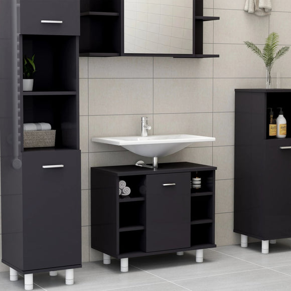 NNEVL Bathroom Cabinet High Gloss Grey 60x32x53.5 cm Chipboard