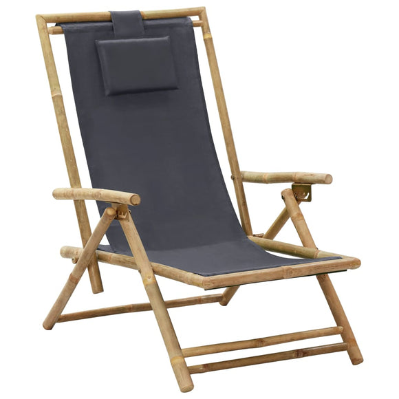 NNEVL Reclining Relaxing Chair Dark Grey Bamboo and Fabric