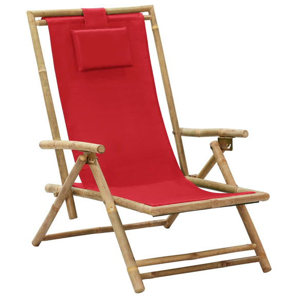 NNEVL Reclining Relaxing Chair Red Bamboo and Fabric