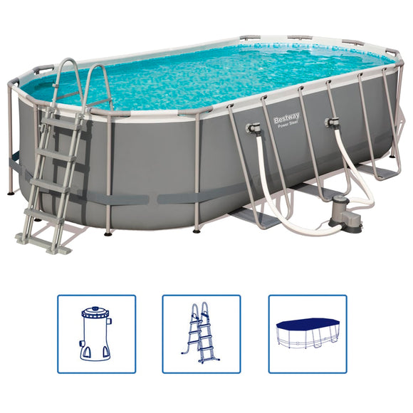 NNEVL Bestway Power Steel Swimming Pool Set Oval 549x274x122cm
