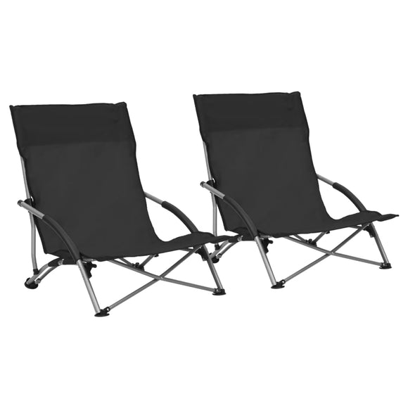 NNEVL Folding Beach Chairs 2 pcs Black Fabric