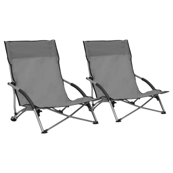 NNEVL Folding Beach Chairs 2 pcs Grey Fabric
