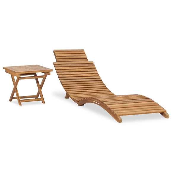 NNEVL Folding Sun Lounger with Table Solid Teak Wood