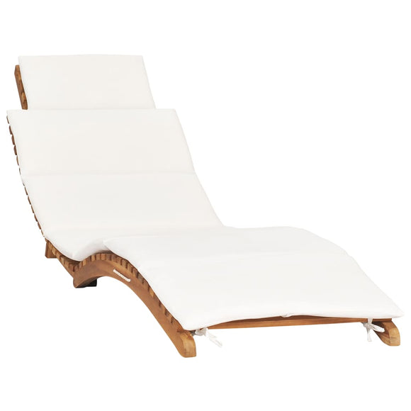 NNEVL Folding Sun Lounger with Cream White Cushion Solid Teak Wood