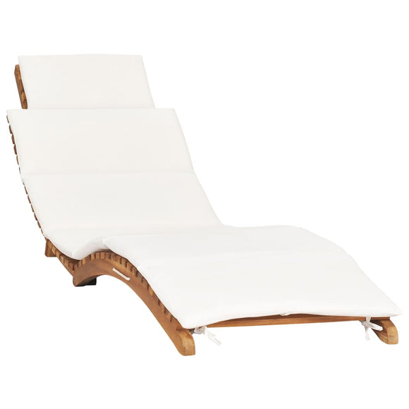 NNEVL Folding Sun Lounger with Cream White Cushion Solid Teak Wood