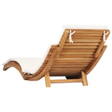 NNEVL Folding Sun Lounger with Cream White Cushion Solid Teak Wood