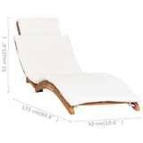 NNEVL Folding Sun Lounger with Cream White Cushion Solid Teak Wood