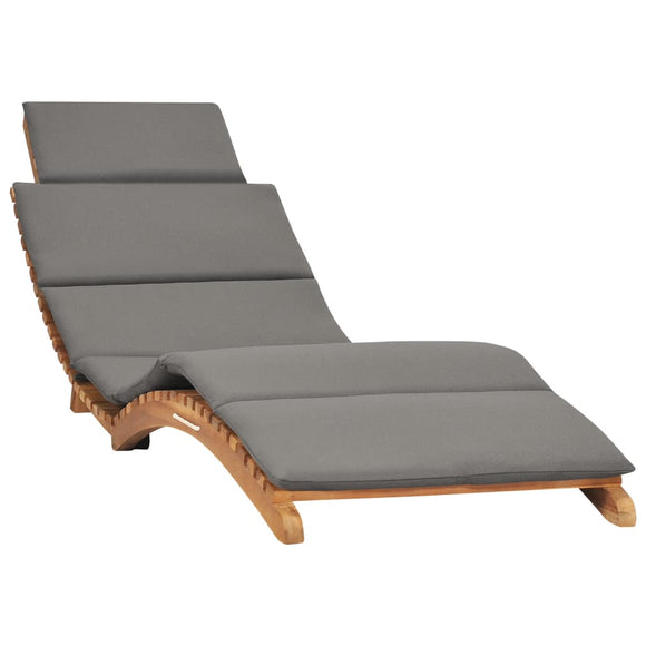 NNEVL Folding Sun Lounger with Dark Grey Cushion Solid Teak Wood