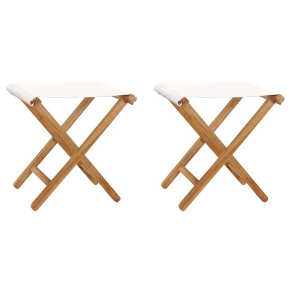 NNEVL Folding Chairs 2 pcs Solid Teak Wood and Fabric Cream White