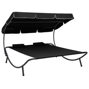 NNEVL Outdoor Lounge Bed with Canopy and Pillows Black