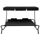 NNEVL Outdoor Lounge Bed with Canopy and Pillows Black