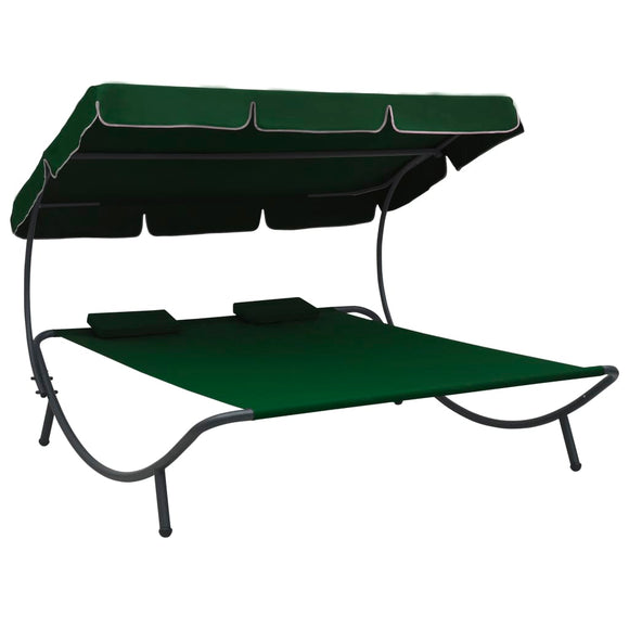 NNEVL Outdoor Lounge Bed with Canopy and Pillows Green