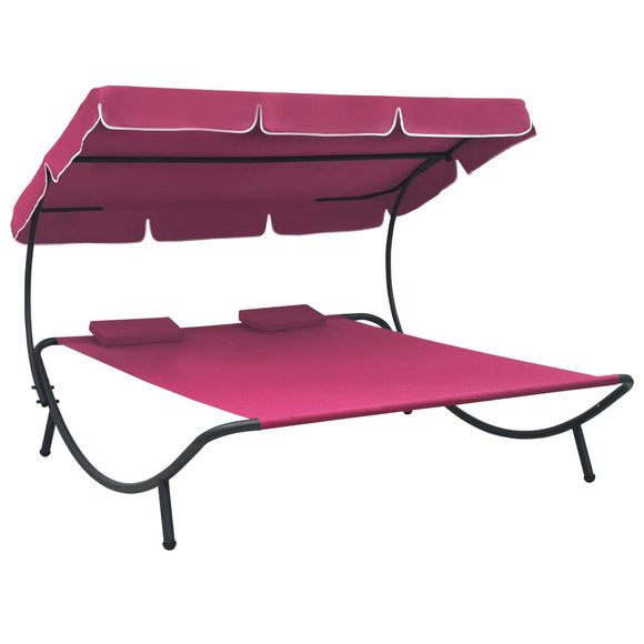 NNEVL Outdoor Lounge Bed with Canopy and Pillows Pink