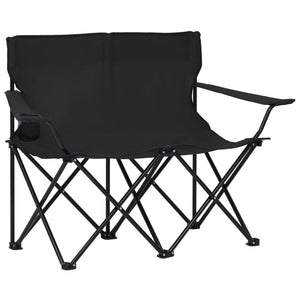 NNEVL 2-Seater Foldable Camping Chair Steel and Fabric Black