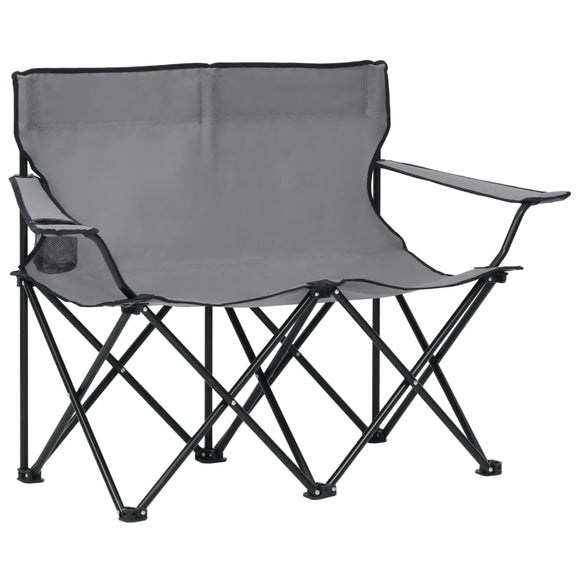 NNEVL 2-Seater Foldable Camping Chair Steel and Fabric Grey