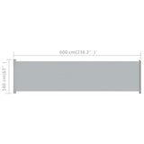 NNEVL Patio Retractable Side Awning 600x160 cm Grey