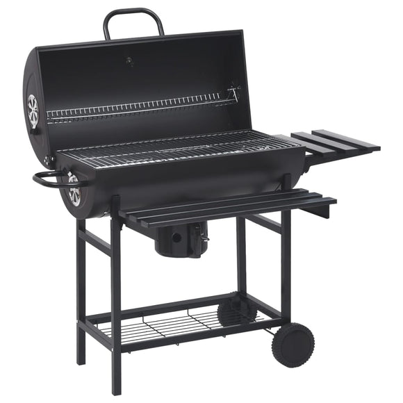 NNEVL Barrel Grill with Wheels and Shelves Black Steel 115x85x95 cm