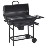 NNEVL Barrel Grill with Wheels and Shelves Black Steel 115x85x95 cm