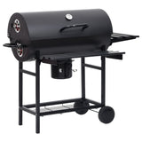 NNEVL Barrel Grill with Wheels and Shelves Black Steel 115x85x95 cm