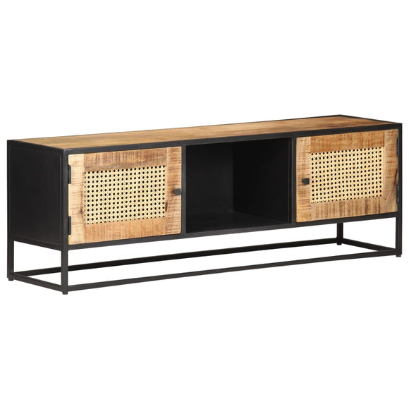 NNEVL TV Cabinet 120x30x40 cm Rough Mango Wood and Natural Cane
