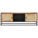 NNEVL TV Cabinet 120x30x40 cm Rough Mango Wood and Natural Cane