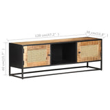 NNEVL TV Cabinet 120x30x40 cm Rough Mango Wood and Natural Cane