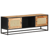 NNEVL TV Cabinet 120x30x40 cm Rough Mango Wood and Natural Cane