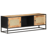 NNEVL TV Cabinet 120x30x40 cm Rough Mango Wood and Natural Cane