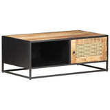 NNEVL Coffee Table 90x50x35 cm Rough Mango Wood and Natural Cane