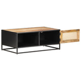 NNEVL Coffee Table 90x50x35 cm Rough Mango Wood and Natural Cane