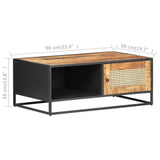NNEVL Coffee Table 90x50x35 cm Rough Mango Wood and Natural Cane