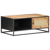 NNEVL Coffee Table 90x50x35 cm Rough Mango Wood and Natural Cane