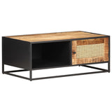 NNEVL Coffee Table 90x50x35 cm Rough Mango Wood and Natural Cane
