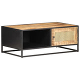 NNEVL Coffee Table 90x50x35 cm Rough Mango Wood and Natural Cane