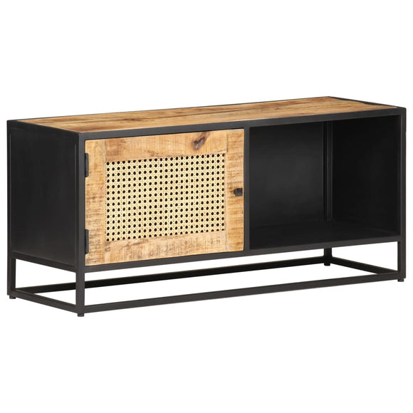 NNEVL TV Cabinet 90x30x40 cm Rough Mango Wood and Natural Cane