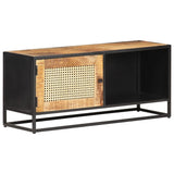 NNEVL TV Cabinet 90x30x40 cm Rough Mango Wood and Natural Cane