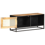NNEVL TV Cabinet 90x30x40 cm Rough Mango Wood and Natural Cane