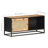 NNEVL TV Cabinet 90x30x40 cm Rough Mango Wood and Natural Cane