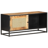 NNEVL TV Cabinet 90x30x40 cm Rough Mango Wood and Natural Cane