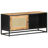 NNEVL TV Cabinet 90x30x40 cm Rough Mango Wood and Natural Cane