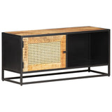 NNEVL TV Cabinet 90x30x40 cm Rough Mango Wood and Natural Cane