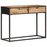 NNEVL Console Table 100x35x75 cm Rough Mango Wood and Natural Cane