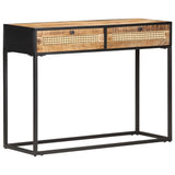 NNEVL Console Table 100x35x75 cm Rough Mango Wood and Natural Cane