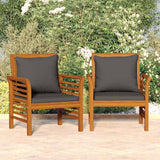 NNEVL Sofa Chairs with Dark Grey Cushions 2 pcs Solid Wood Acacia