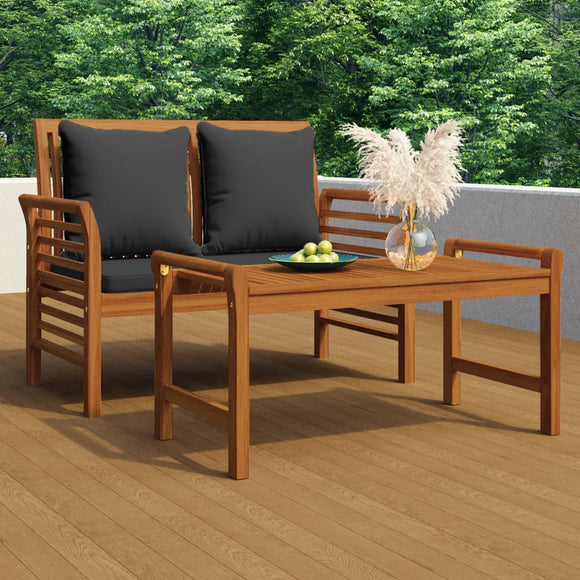 NNEVL 2 Piece Garden Lounge Set with Dark Grey Cushions Solid Wood