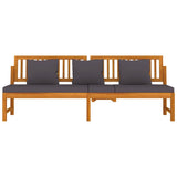 NNEVL Day Bed with Grey Cushion 200x60x75 cm Solid Wood Acacia
