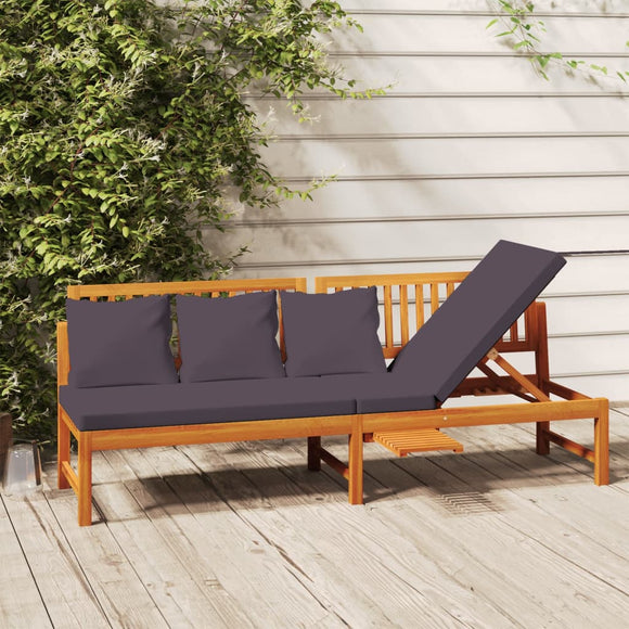 NNEVL Day Bed with Grey Cushion 200x60x75 cm Solid Wood Acacia