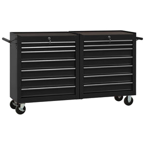 NNEVL Tool Trolley with 14 Drawers Steel Black